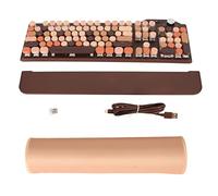 BROLEO Clavier de jeu mécanique, 3 modes, 107 touches, clavier rétro éclairé à LED avec bouton de contrôle du volume pour ordinateur portable (café)