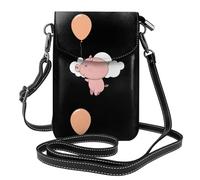 BROLEO Cochon tenant un ballon sur le nuage - Téléphone portable pour femme avec prépuce en cuir - Étui à rabat en bandoulière - Petite bandoulière réglable