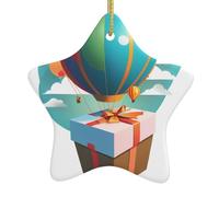 BROLEO Coffret cadeau sur montgolfière en céramique avec pendentif en forme d'étoile de Noël facile à accrocher, très approprié pour décorer les arbres de Noël