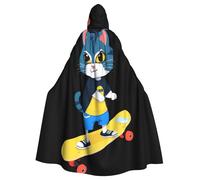 BROLEO Cool Cat On Skateboard Impression Halloween Adulte Cape à Capuche Vêtements Hommes et Femmes Vêtements Mantele Jeu de Rôle