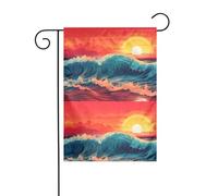 BROLEO Coucher de soleil et lever du soleil avec impression de vagues de la mer sur le mât de drapeau de jardin, décoration de cour extérieure, mode 30,5 x 45,7 cm