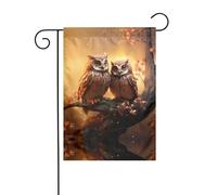 BROLEO Couple de hiboux perchoir arbre imprimé mât de drapeau extérieur cour décoration double face 30,5 x 45,7 cm