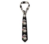 BROLEO Cravate pour homme motif petits moutons tenant des tulipes douce et confortable, ne se déforme pas, résistante à la décoloration, durable (145 x 8,2 cm)
