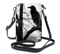 BROLEO Crow On Branch Téléphone portable pour femme avec prépuce en cuir, étui à rabat en bandoulière, petite bandoulière réglable
