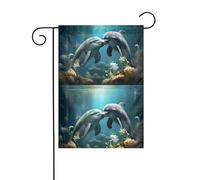 BROLEO Dauphins in Love - Mât de drapeau de jardin - Décoration de cour extérieure - Double face - 30,5 x 45,7 cm
