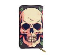 BROLEO Day of The Dead Sugar Roses Skull Picture Portefeuille long en cuir pour filles et femmes à la mode - Durable, élégant et fonctionnel, Noir , Taille unique