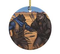 BROLEO Décoration circulaire en céramique avec deux loups combattants - Décoration de Noël pour la maison