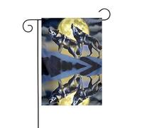 BROLEO Deux loups sifflant à la lune impression quatre saisons drapeau de jardin décoration cour 30,5 x 45,7 cm