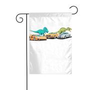 BROLEO Dinosaures et voitures de sport impression quatre saisons drapeau jardin cour décoration 30,5 x 45,7 cm