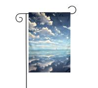 BROLEO Drapeau de jardin 4 saisons avec nuages blancs sur la mer Décoration de cour 30,5 x 45,7 cm