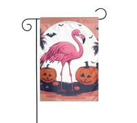 BROLEO Drapeau de jardin imprimé flamant rose pour Halloween - Décoration de cour extérieure - Double face - 30,5 x 45,7 cm