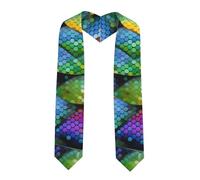 BROLEO Écharpe en satin aplatie avec imprimé écailles de poisson arc-en-ciel - 183 cm - Cadeau de remise de diplôme pour elle/lui, coin pointu, Taille unique