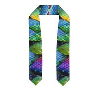 BROLEO Écharpe en satin aplatie avec imprimé écailles de poisson arc-en-ciel - 183 cm - Cadeau de remise de diplôme pour elle/lui, Aplati, Taille unique