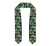 BROLEO Écharpe en satin aplatie avec motif petit renard derrière l'arbre - 183 cm - Cadeau de remise de diplôme pour elle/lui, Aplati, Taille unique