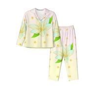 BROLEO Ensemble de pyjama à manches longues pour femme, motif jonquilles en fleurs. Taille : le tissu est doux, respirant et doux pour la peau, Noir, S