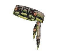 BROLEO Foulard de sport imprimé cheval devant arbres fleuris absorbant la transpiration et respirant, bandeau de mouvement, foulard double face