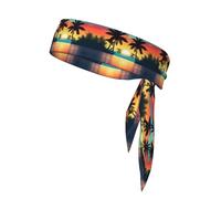 BROLEO Foulard de sport, motif coucher de soleil, océan, palmiers tropicaux, crépuscule, absorbant la transpiration et respirant, bandeau de mouvement, foulard double face
