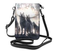 BROLEO Full-Moon Wolves Téléphone portable pour femme avec prépuce en cuir et bandoulière réglable