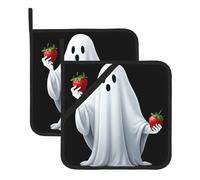 BROLEO Ghost Holding a Strawberry Lot de 2 maniques isolantes carrées 20,3 x 20,3 cm d'épaisseur et durable, anti-brûlure et isolation thermique