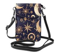 BROLEO Golden Stars In The Night Sky Téléphone portable pour femme avec prépuce en cuir et bandoulière réglable