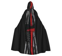 BROLEO Hache de pompier ligne rouge drapeau imprimé Halloween adulte cape à capuche vêtements homme et femme manteau manteau jeu de rôle