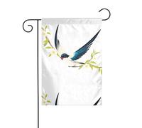 BROLEO Hirondelle de fleurs sur une branche imprimée sur mât de drapeau de jardin, décoration de cour extérieure double face, 30,5 x 45,7 cm