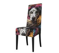 BROLEO Housse de protection pour chaise de salle à manger Dalmatien jouant avec une pelote de fil imprimée - Doux, confortable, nécessaire extensible pour la plupart des chaises sans accoudoirs