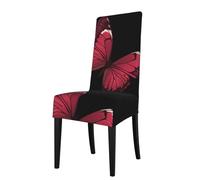 BROLEO Housse de protection pour chaise de salle à manger - Imprimé papillon rouge vin - Doux, confortable, nécessaire extensible pour la plupart des chaises sans accoudoirs