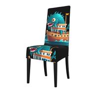 BROLEO Housse de protection pour chaise de salle à manger Motif bateau infesté de monstres - Doux, confortable, nécessaire extensible pour la plupart des chaises sans accoudoirs