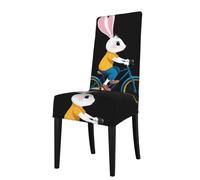 BROLEO Housse de protection pour chaise de salle à manger, motif lapin sur vélo, douce, confortable, nécessaire extensible pour la plupart des chaises sans accoudoirs