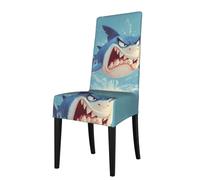 BROLEO Housse de protection pour chaise de salle à manger, motif requin en colère, douce, confortable, nécessaire extensible pour la plupart des chaises sans accoudoirs
