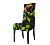 BROLEO Housse de protection pour chaise de salle à manger - Motif rose noire dans la flamme - Doux, confortable, nécessaire extensible pour la plupart des chaises sans accoudoirs