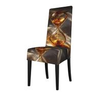 BROLEO Housse de protection pour chaise de salle à manger - Motif sablier doré - Doux, confortable, nécessaire extensible pour la plupart des chaises sans accoudoirs