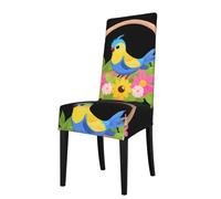 BROLEO Housse de protection pour chaise de salle à manger, oiseau coloré dans un panier de fleurs, doux, confortable, nécessaire extensible pour la plupart des chaises sans accoudoirs