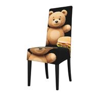 BROLEO Housse de protection pour chaise de salle à manger, ours en peluche à côté du hamburger imprimé - Doux, confortable, nécessaire extensible pour la plupart des chaises sans accoudoirs