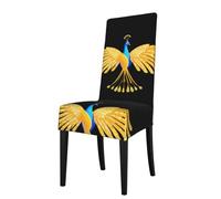 BROLEO Housse de protection pour chaise de salle à manger Paon doré déployant ses ailes Imprimé - Doux, confortable, nécessaire extensible pour la plupart des chaises sans accoudoirs