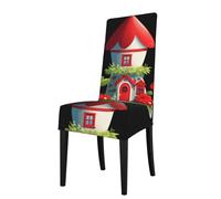 BROLEO Housse de protection pour chaise de salle à manger, petite maison de fleurs rouge imprimée, douce, confortable, nécessaire extensible pour la plupart des chaises sans accoudoirs