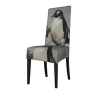 BROLEO Housse de protection pour chaise de salle à manger, pingouin tirant des carottes imprimées, douce, confortable, nécessaire extensible pour la plupart des chaises sans accoudoirs