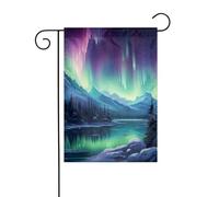 BROLEO Impression de peinture aurores boréales, mât de drapeau de jardin, décoration de cour extérieure double face, 30,5 x 45,7 cm