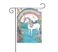 BROLEO Impression Licornes au bord de la rivière - Mât de drapeau de jardin - Décoration extérieure - Double face - 30,5 x 45,7 cm