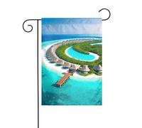 BROLEO Impression paysage des Maldives - Mât de drapeau de jardin - Décoration de cour extérieure - Double face - 30,5 x 45,7 cm