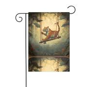 BROLEO Impression petit tigre sur la balançoire - Mât de drapeau de jardin - Décoration extérieure - Double face - 30,5 x 45,7 cm