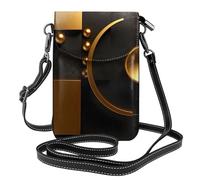 BROLEO Impression sur fond noir et doré - Téléphone portable pour femme avec prépuce en cuir - Étui à rabat en bandoulière - Petite bandoulière réglable