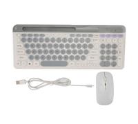 BROLEO Jeu de souris avec clavier sans fil, style rétro, confortable, compatibilité multiple, jeu de souris avec clavier sans fil, rechargeable pour la maison (blanc)