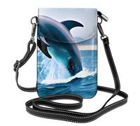 BROLEO Jumping Up Dolphins Impression Petit sac à bandoulière en cuir pour femme, imperméable et durable