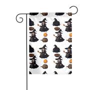 BROLEO Lanterne citrouille magicien avec mât de drapeau de jardin, décoration de cour extérieure double face, 30,5 x 45,7 cm