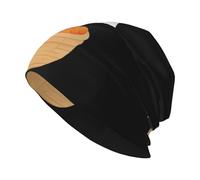 BROLEO Lapin mangeant la carotte dans un panier en bambou imprimé chapeau en tricot adulte, chapeau haricot décontracté, chapeau élastique sans bord, unisexe noir