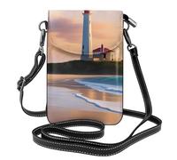 BROLEO Lighthouse Beach Print Petit sac à bandoulière en cuir pour femme, imperméable et durable