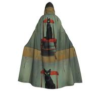 BROLEO Little Black Cat On The Stool Impression Halloween Cape à capuche pour homme et femme Manteau pour jeu de rôle