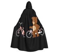 BROLEO Little Brown Bear Next To The Bicycle Impression Halloween Adulte Cape à capuche Vêtements pour homme et femme Manteau de cheminée Jeu de rôle